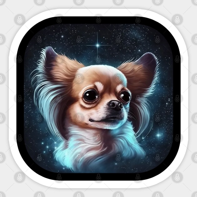 Long Hair Chihuahua Art in Space Sticker by MythicPrompts